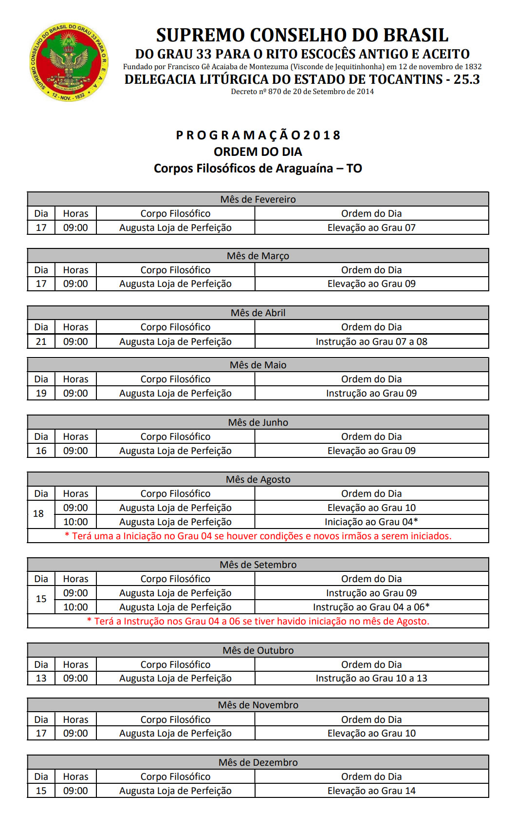 CalendarioAraguaina 2018